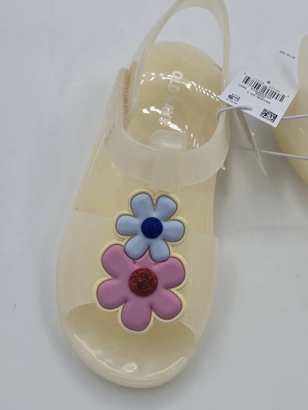 Old Navy Kids' Cream Jelly Sandals with Pink & Blue Flower Accent
